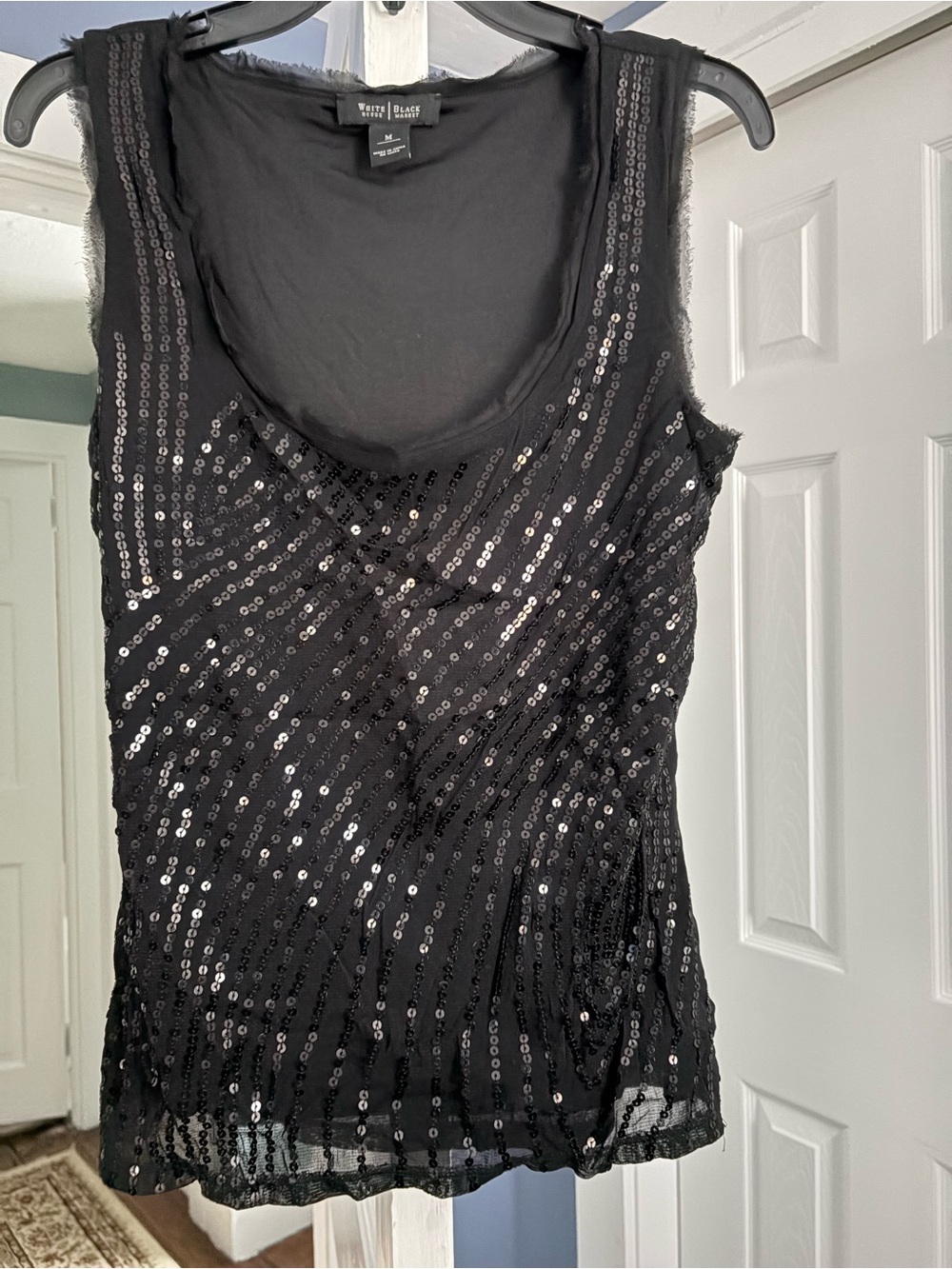 White House Black Market Black Sequin Tank Top